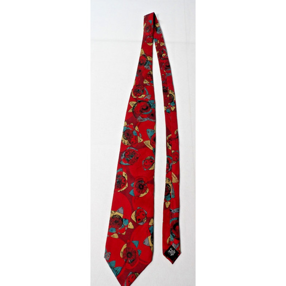 Vtg Montagu Mens Silk Neck Tie Abstract Shapes Red Geometric USA Art Deco - Picture 3 of 9